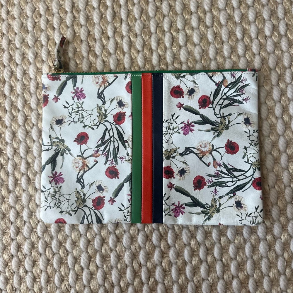 Clare V White and Red Clutch with Floral Design